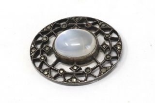 A Pretty Antique Art Deco Sterling Silver 925 Moonstone Cut Out Brooch A/f 8