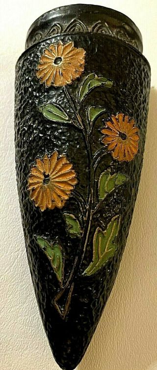 Vintage Antique Japan 6 " Wall Pocket Vase Floral Design Vgc