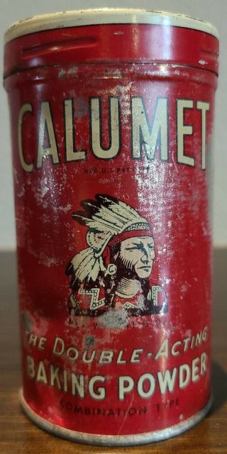 Antique Red Metal Tin Litho Calumet Baking Powder Can 4 " Native American Feather