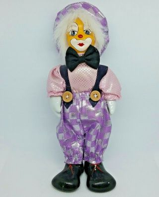 Vintage Porcelain Clown Doll Hand Painted Yellow Face & Feet Cloth Body 7 " Tall
