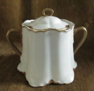 Antique White Porcelain China Sugar Bowl W/ Lid " Racine " Hutschenreuther Bavaria