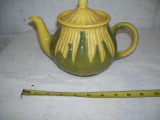 Vintage Shawnee Corn King Teapot & Lid 4 7/8 " 75 4 Cup Yellow Corn Green Shuck