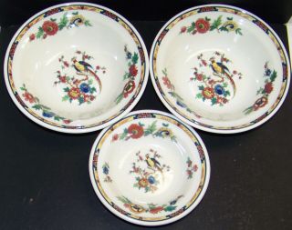3 1930s - 40s Syracuse Old Ivory Dewitt Clinton Bird Floral Bowls 2 Cereal 1 Fruit