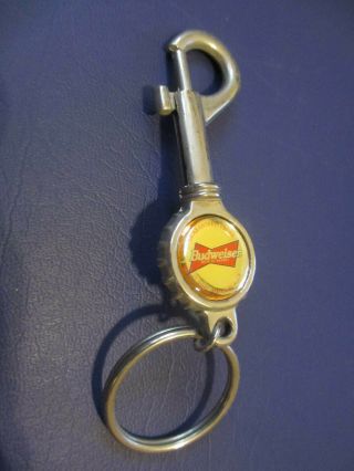 Vintage Budweiser Beer Keychain Bottle Opener Bowtie Logo