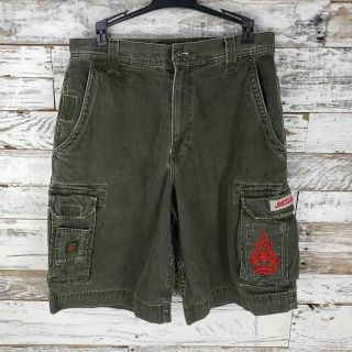 Vintage Jnco Jeans Mens Cargo Shorts Green Size 32 Skater Flaming Crown