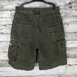 Vintage Jnco Jeans Mens Cargo Shorts Green Size 32 Skater Flaming Crown 3