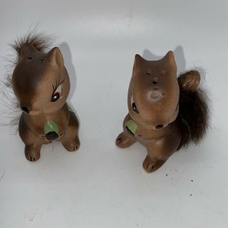 Vintage Squirrel Salt And Pepper Shakers Fur Tails Brown Chester West Virginia