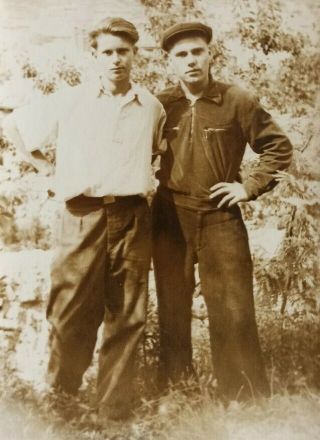 Vintage Photo Affectionate Couple Handsome Guys Men Hugging Gay Int