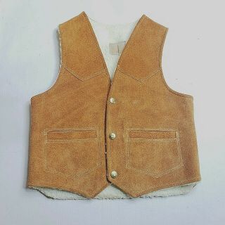 Vintage Unbranded Boys Western Suede Leather Vest Size Abt 4t Brown Sherpa Lined