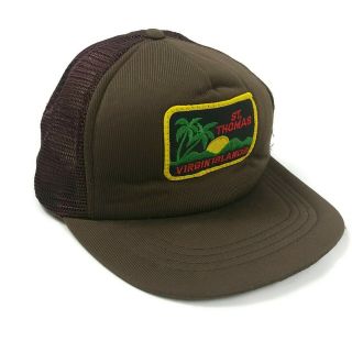 Vintage Brown St Thomas U.  S.  Virgin Islands Trucker Mesh Hat / Cap Snap Back
