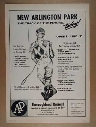 1957 Arlington Park Horse Racing Track Vintage Print Ad