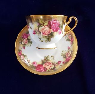 Vintage Royal Chelsea Golden Rose Teacup And Saucer England