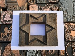 Large Antique Vtg Wood Star Border Letterpress Print Type Cut Ornament Block