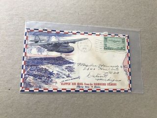 Us 1940 Naval Cover,  Solo Franking C21,  Clipper Trans - Pacific Cachet,  Uss Idaho