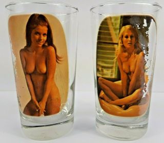 Set Of 2 Vintage Nude Peek - A - Boo Naked Women 5 " Highball Drinking Glasses