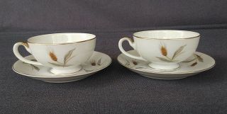 Vintage Empress China Seyei Japan " Golden Wheat " Tea Cups & Saucers Set Of 2