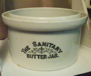 Vintage The Sanitary Butter Jar Kitchenware 4 " Tall 7 1/2 " Wide Pottery