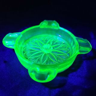 Vintage Green Uranium Glass Ashtray - Round With Small 4 Rests