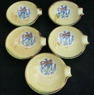Set Of 5 Hand Crafted Fine Glazed Pottery Bowls With Spout Made In Japan