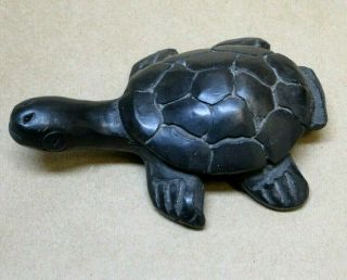Vintage Black Pottery Turtle Shaped Ocarina Flute Whistle Mexico,  Barro Negro
