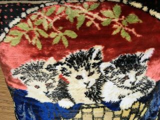 Vintage Velour Decorative Pillow Three Cats In A Basket 18 " Square Antique Look