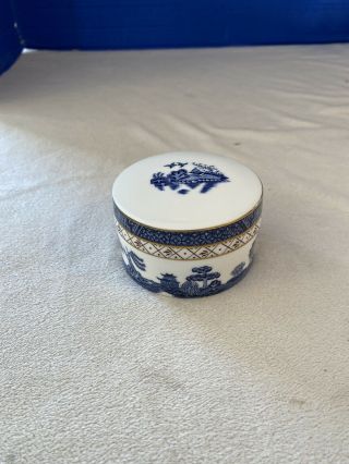 Vintage Royal Doulton Booths Real Old Willow Round Lidded Box 3 7/6 " Diameter