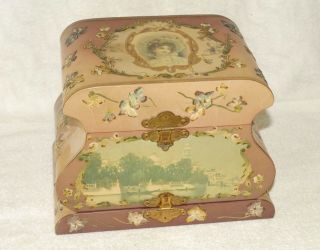 Antique Victorian Celluloid Vanity Box W/ Collar & Jewelry Compartments