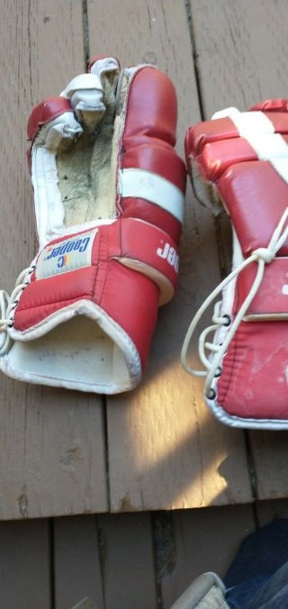 Vintage Red And White Cooper Hockey Gloves