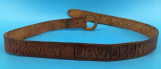 Harley Davidson Vintage Hand Tooled Womens Brown Leather Belt Size 42 Fast Ship
