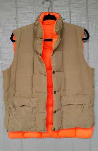 1970s Vintage Down Puffer Vest Reversible Tan/blaze Orange Hunting Size M