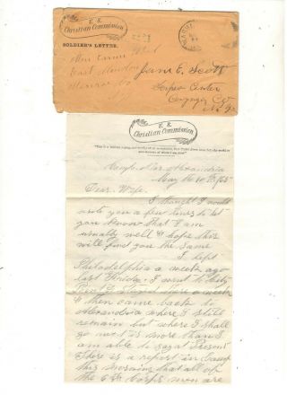 1865 Civil War Cover And Letter On Us Christian Commission Stationary