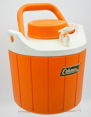 Vintage 70s Orange Coleman Water Drink Cooler Pour Spout Juice Jug Carry Outdoor