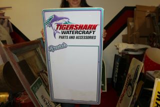 Vintage Tigershark Watercraft Motor Boat Fishing Shark 32 " Embossed Metal Sign