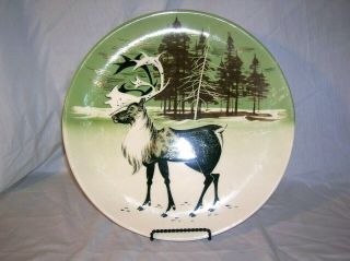 Vintage Alaska Matthew Adams Pottery Caribou Plate - 11 1/2 Inches Signed 161