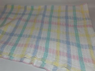 Vintage Wpl 1675 Beacon Baby Blanket Throw Knit Cotton Pastel Plaid Stripe
