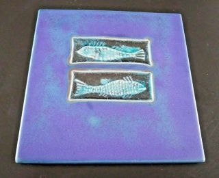 Michael Cohen Signed Fish Plate Tile Cobalt Blue Stoneware Handmade 2009