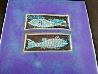 Michael Cohen Signed FISH PLATE TILE Cobalt Blue Stoneware Handmade 2009 2