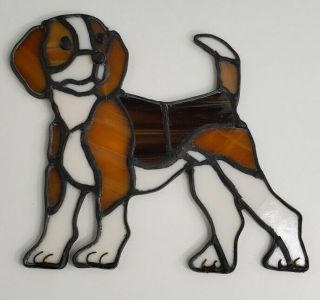 Vintage Stained Glass Suncatcher Sun Catcher Begal Dog Ornament Decor 7.  5 " Tall