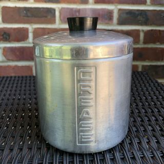 Vintage 1950’s Spun Aluminum Silver Grease Canister With Strainer Insert Metasco