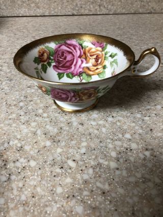 Royal Chelsea Golden Glory Pink & Yellow Rose & Gold Tea Cup