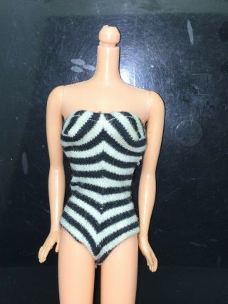 Vintage 1960s Ponytail Bubble Cut Barbie Doll Black White Stripe Swimsuit