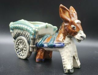 Vintage Donkey Pulling Cart House 6 " Planter Ceramic Hand Painted Kitsch