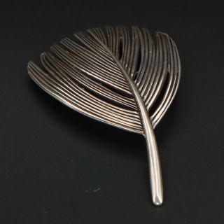 Vtg Sterling Silver - Signed Textured Carved Feather Solid Brooch Pin - 7.  5g
