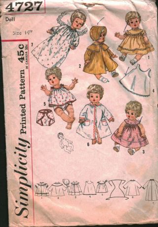 4727 Vintage Simplicity Sewing Pattern Wardrobe Betsy Wetsy Carrie Cries Dolls