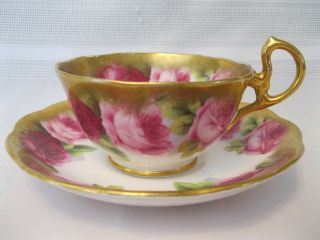 Vintage Royal Albert Crown China Old English Rose Cup And Saucer Heavy Gold