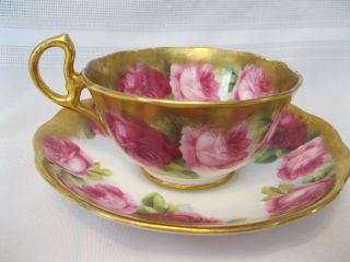 Vintage Royal Albert Crown China Old English Rose Cup and Saucer Heavy Gold 3