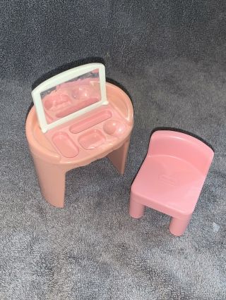 Little Tikes Dollhouse Pink Make Up Vanity Chair Furniture Vintage Doll People