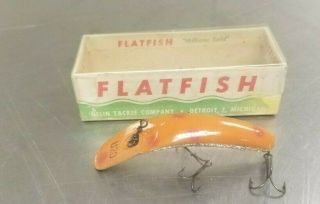 Vintage Helin Flatfish Crankbait Fishing Lure Size U20 Orange/ Red Dots/silver