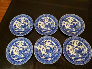 Set Of 6 Vintage Japan Flow Blue Willow Bread Butter Child Plate 6”