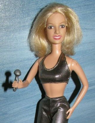 Britney Spears Blond Shiny Silver Top Pants Mic Barbie Doll Concert Star